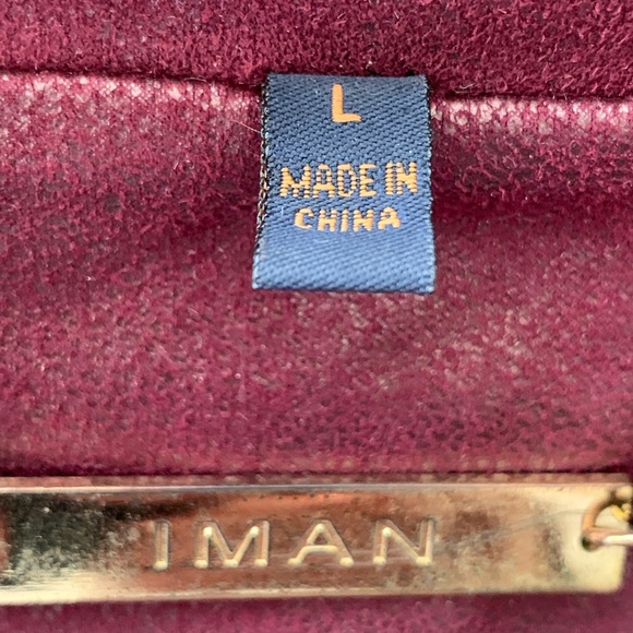 Iman Burgundy Cropped Metallic Sheen Faux Suede Moto Jacket Size Large - Picture 3 of 8